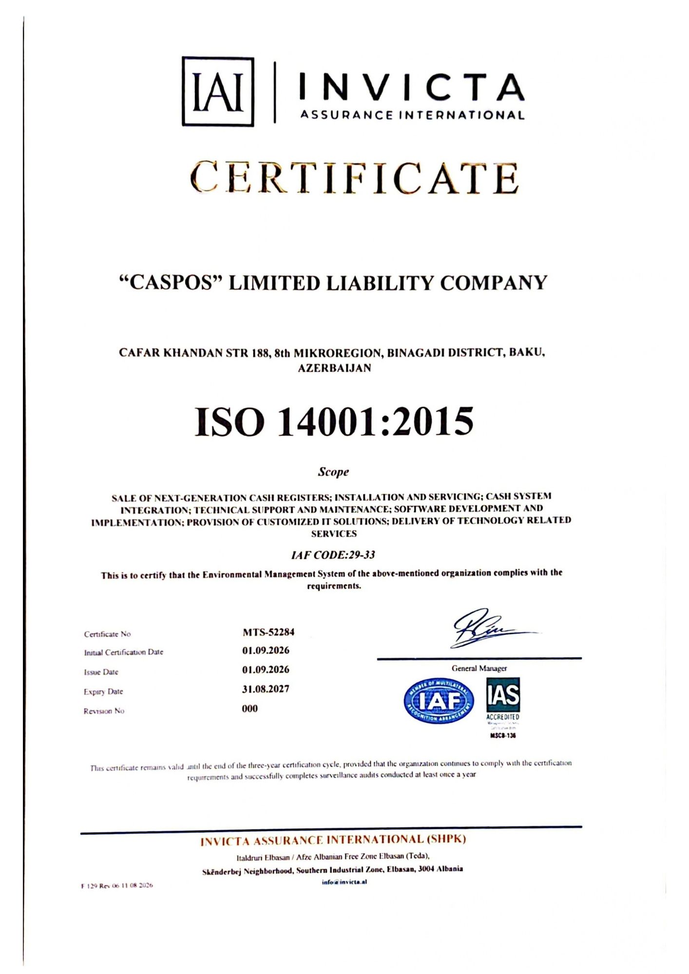 ISO 14001:2015 — Ekoloji İdarəetmə Sistemi